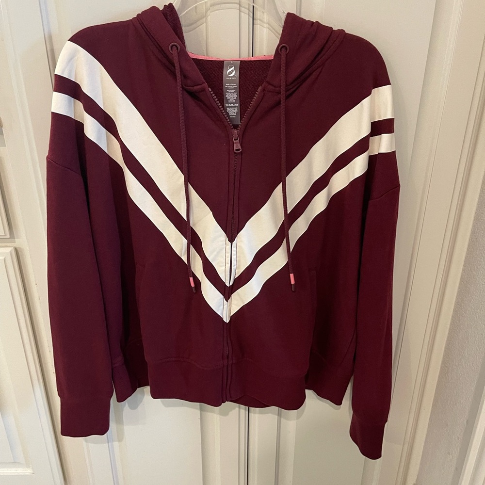 Maroon and White Zip-Up Hoodie